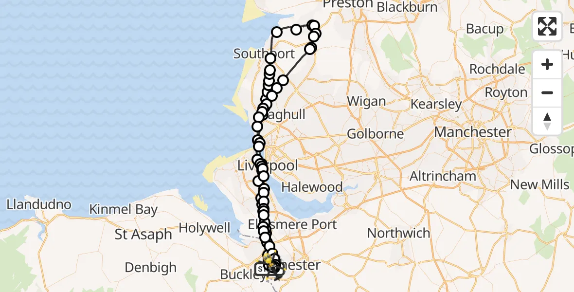 Flight path map showing Police Helicopter route from Hawarden Airport to Hawarden Airport