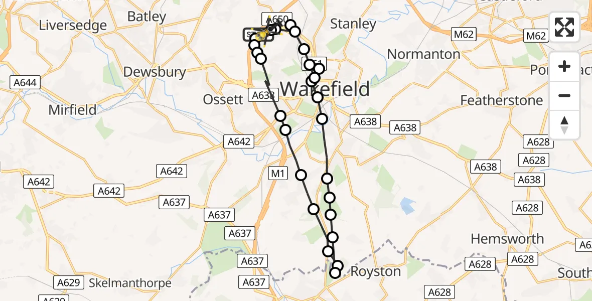 Flight path map showing Police Helicopter route from East Ardsley to East Ardsley