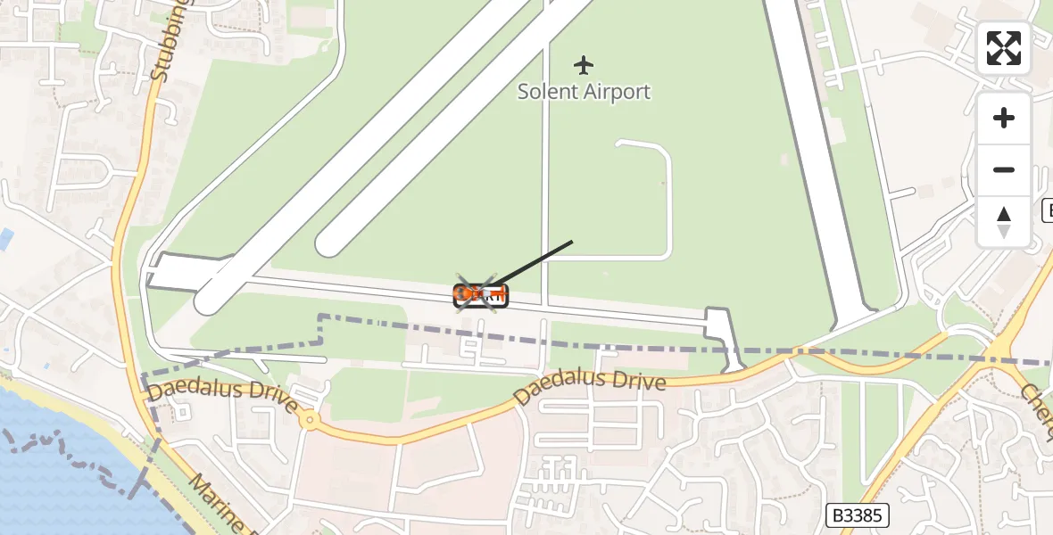 Flight path map showing Coastguard Helicopter route from Solent Airport to Solent Airport