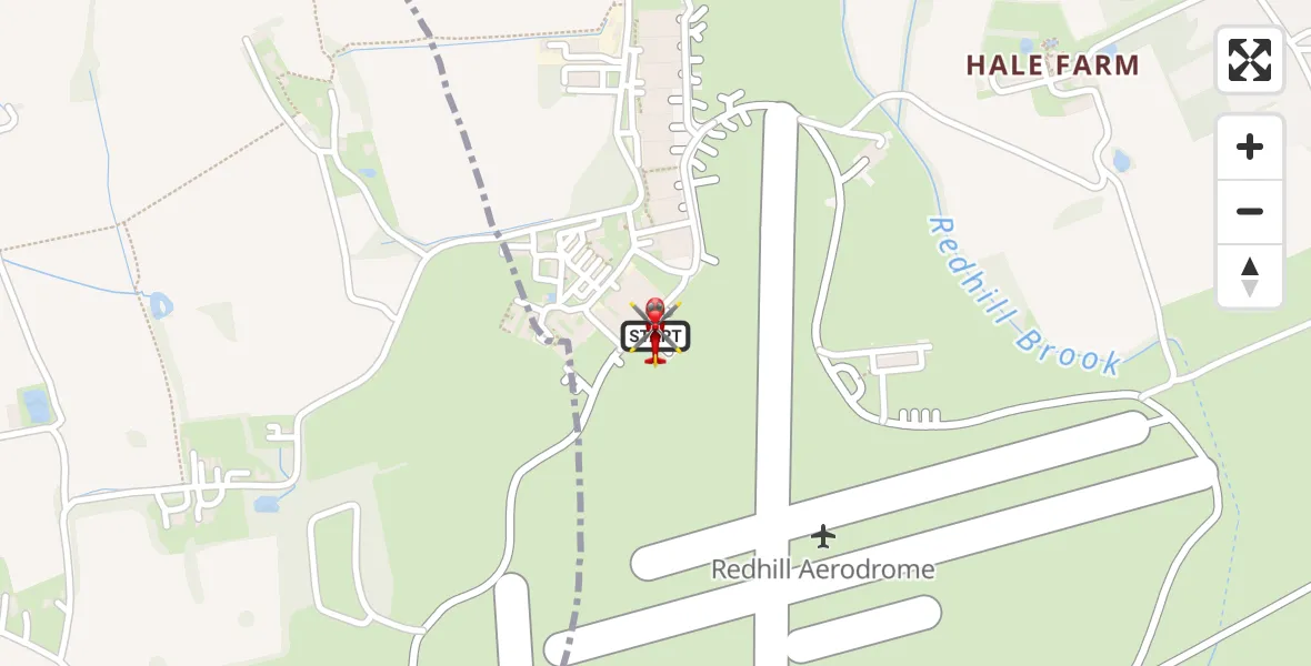 Flight path map showing Air Ambulance Helicopter route from Redhill Aerodrome to Redhill Aerodrome