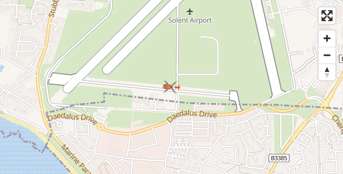 Flight path map showing Coastguard Helicopter route from Solent Airport to Solent Airport