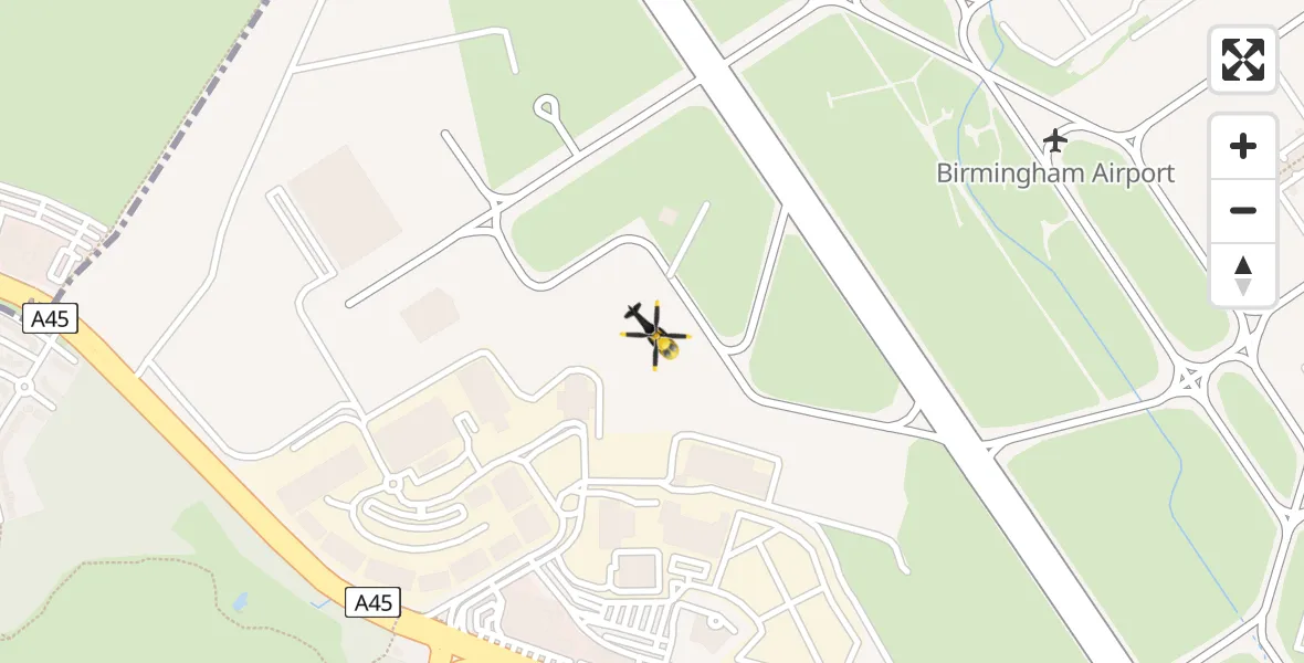 Flight path map showing Police Helicopter route from Birmingham Airport to Birmingham Airport