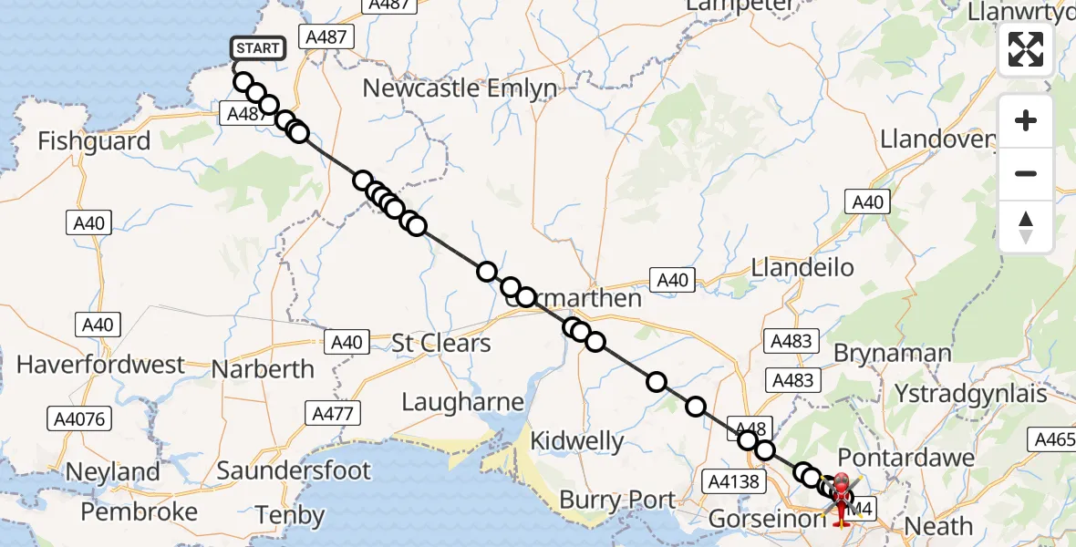 Routekaart van de vlucht: Air Ambulance Helicopter to Morriston Hospital Helipad