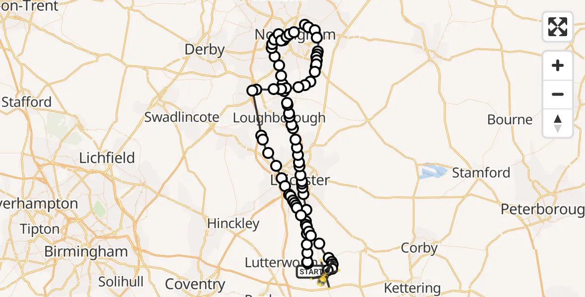 Flight path map showing Police Helicopter route from North Kilworth to Harborough