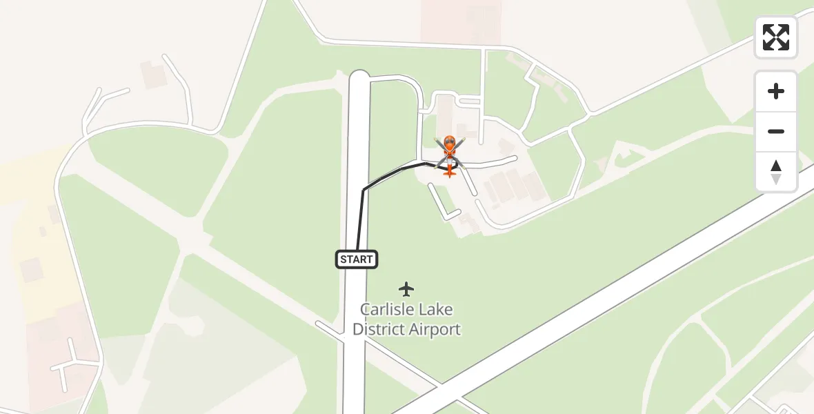 Flight path map showing Coastguard Helicopter route from Carlisle Lake District Airport to Carlisle Lake District Airport