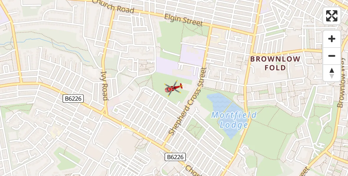 Flight path map showing Air Ambulance Helicopter route from Bolton to Bolton