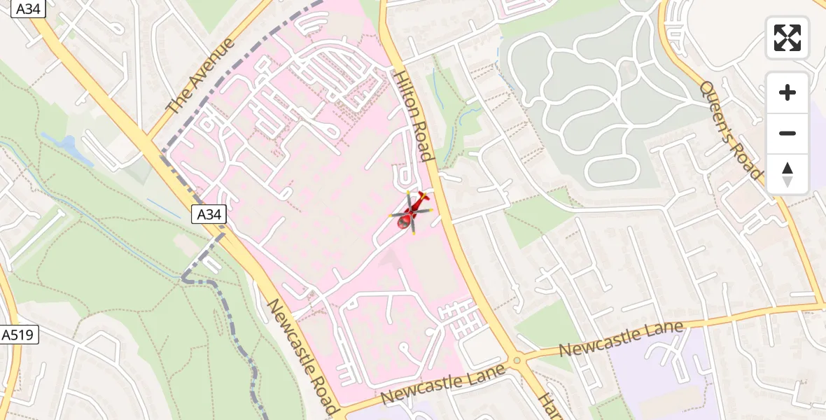 Routekaart van de vlucht: Air Ambulance Helicopter to University Hospital North Staffs