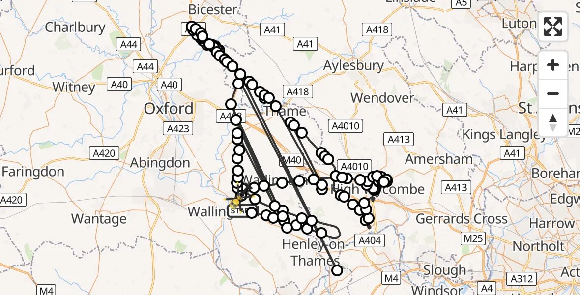Flight path map showing Police Helicopter route from Benson to RAF Benson