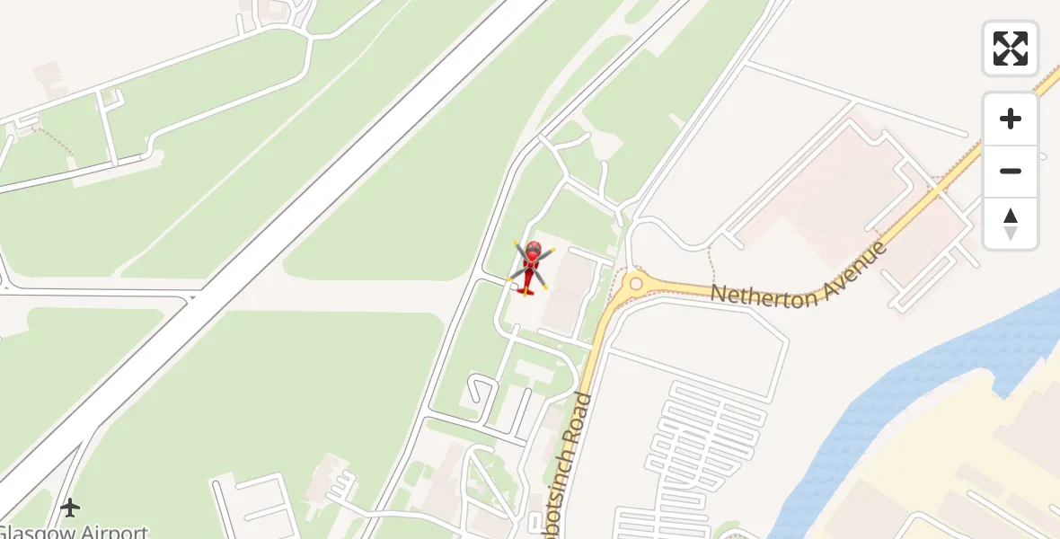 Flight path map showing Air Ambulance Helicopter route from Glasgow Airport to Glasgow Airport