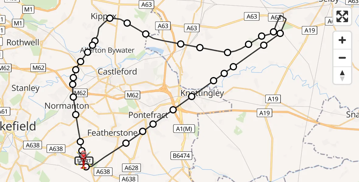 Flight path map showing Air Ambulance Helicopter route from YAA Nostell Helicopter Port to YAA Nostell Helicopter Port