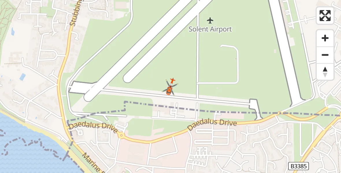 Flight path map showing Coastguard Helicopter route from Solent Airport to Solent Airport