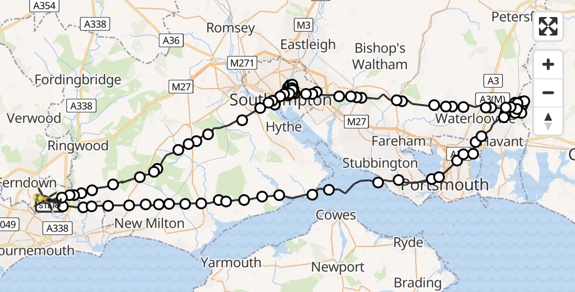Flight path map showing Police Helicopter route from Bournemouth Airport to Bournemouth Airport