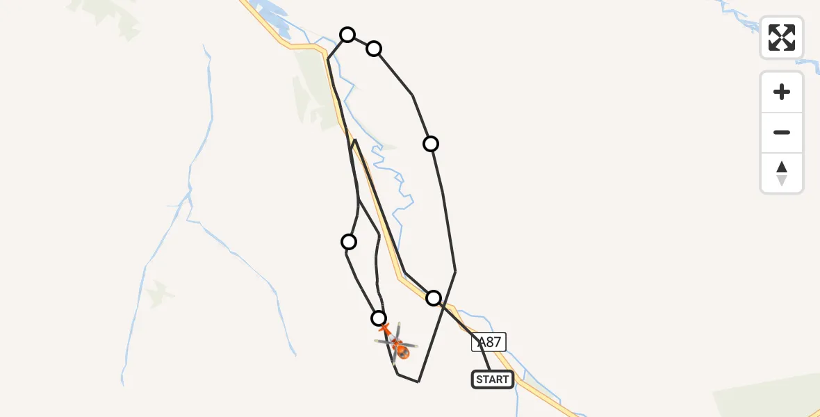 Flight path map showing Coastguard Helicopter route from Highland to Shiel Bridge
