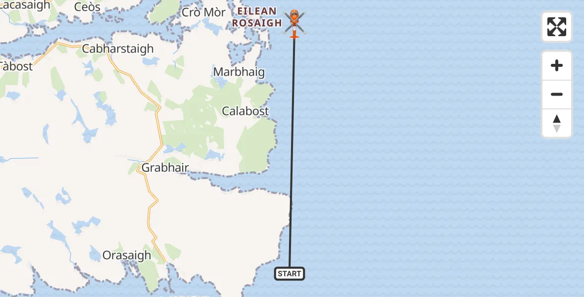 Flight path map showing Coastguard Helicopter route from Inner Seas to Inner Seas
