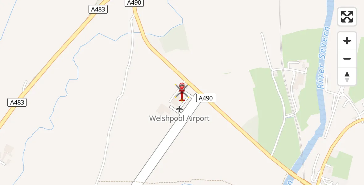Flight path map showing Air Ambulance Helicopter route from Welshpool Airport to Welshpool Airport