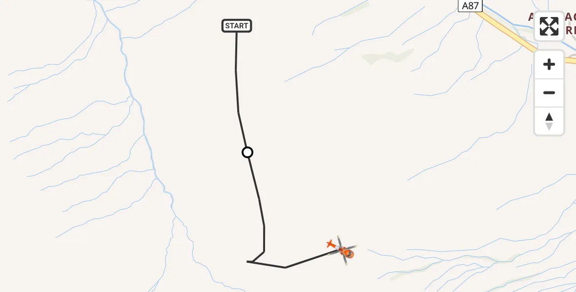 Flight path map showing Coastguard Helicopter route from Torrlaoighseach to Highland