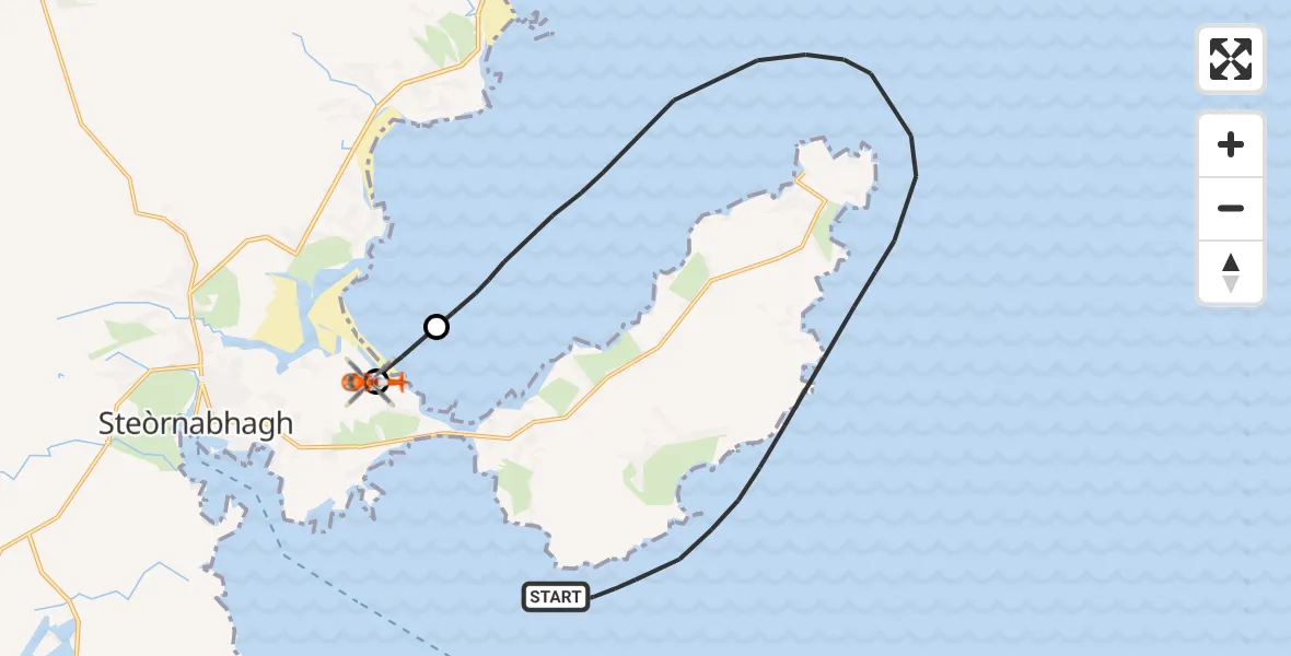 Flight path map showing Coastguard Helicopter route from Inner Seas to Stornoway Airport