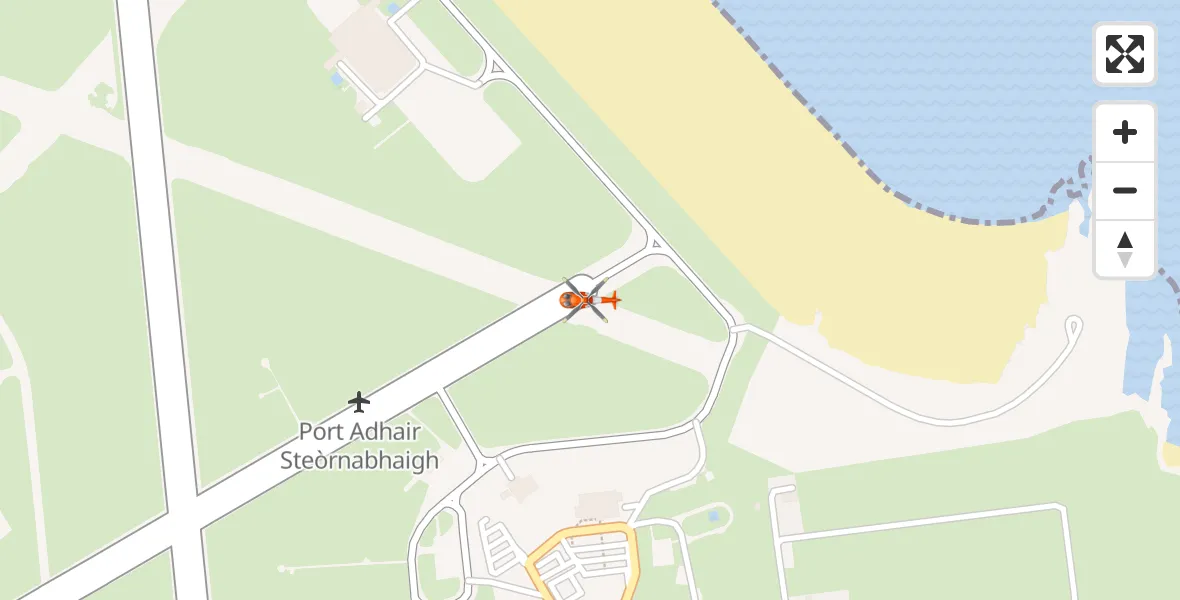 Flight path map showing Coastguard Helicopter route from Stornoway Airport to Stornoway Airport