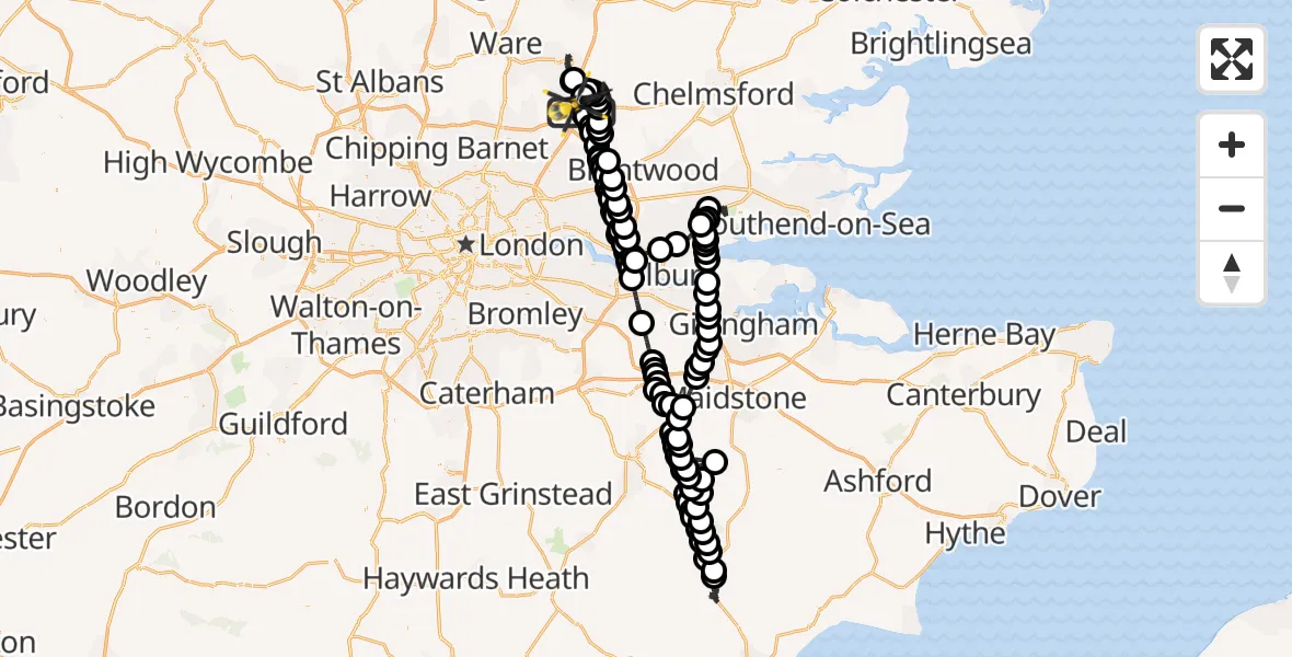 Flight path map showing Police Helicopter route from North Weald Airfield to North Weald Airfield