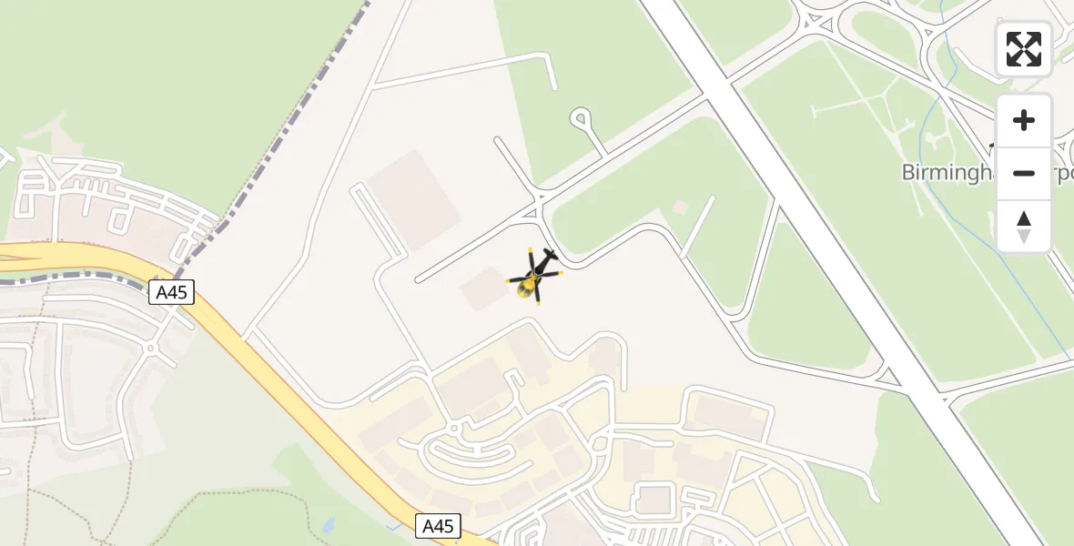 Flight path map showing Police Helicopter route from Birmingham Airport to Birmingham Airport