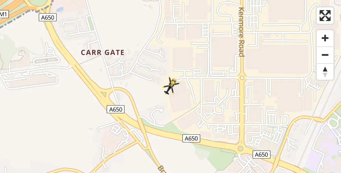 Flight path map showing Police Helicopter route from Carr Gate to Carr Gate