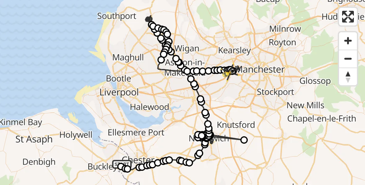 Flight path map showing Police Helicopter route from Hawarden Airport to Manchester Barton Aerodrome