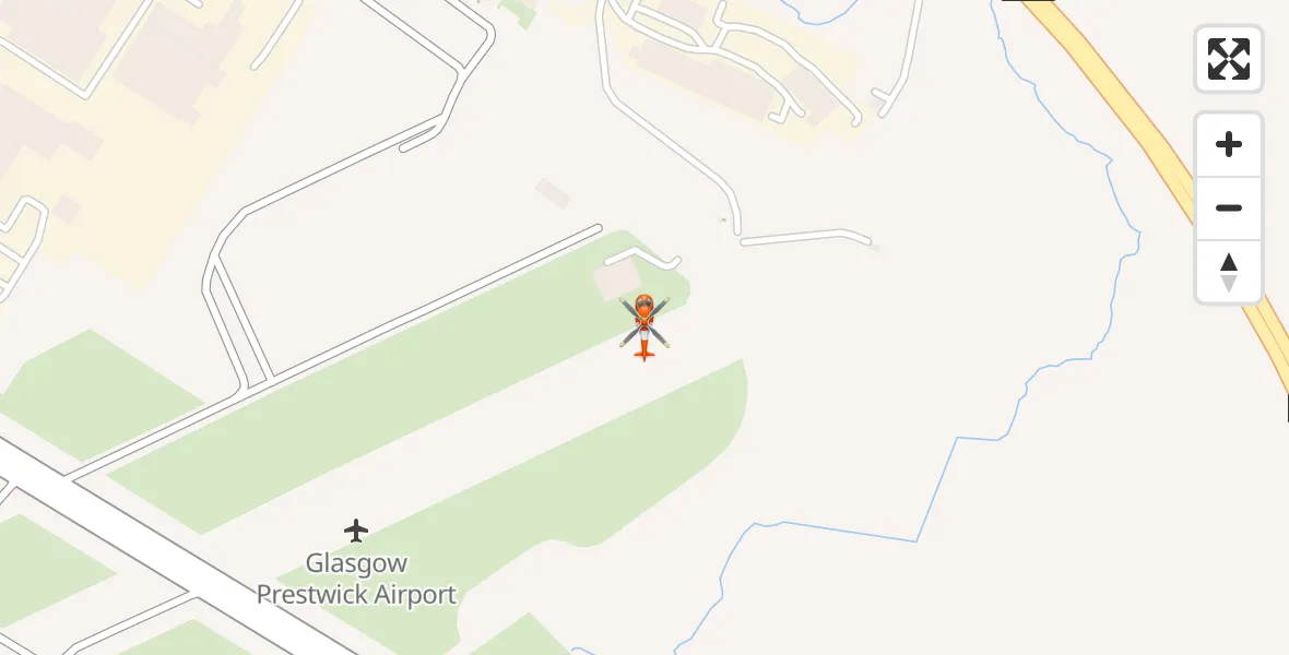 Flight path map showing Coastguard Helicopter route from Glasgow Prestwick Airport to Glasgow Prestwick Airport