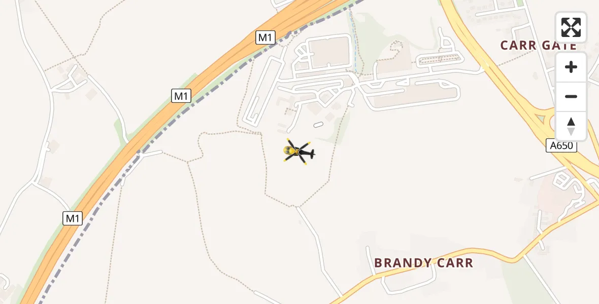 Flight path map showing Police Helicopter route from East Ardsley to East Ardsley