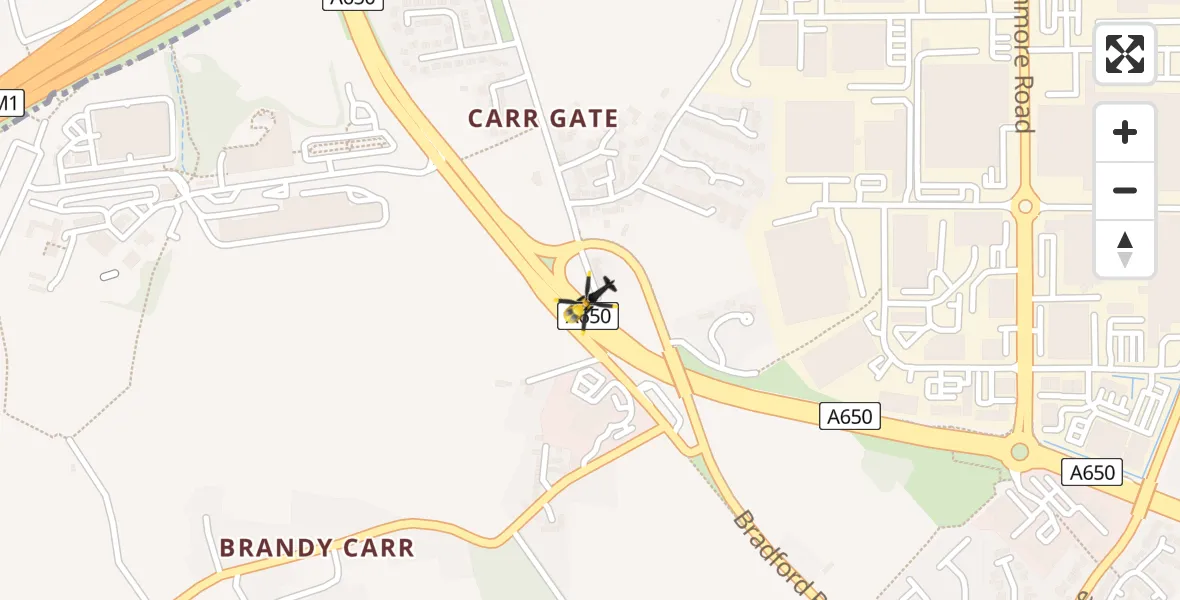 Flight path map showing Police Helicopter route from Wrenthorpe to Wrenthorpe