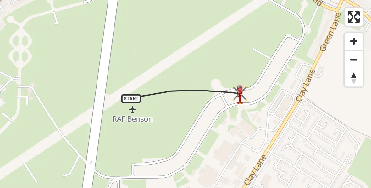 Flight path map showing Air Ambulance Helicopter route from RAF Benson to RAF Benson