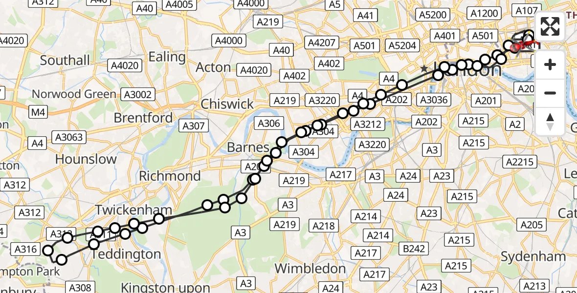 Flight path map showing Air Ambulance Helicopter route from Royal London Hospital to Royal London Hospital