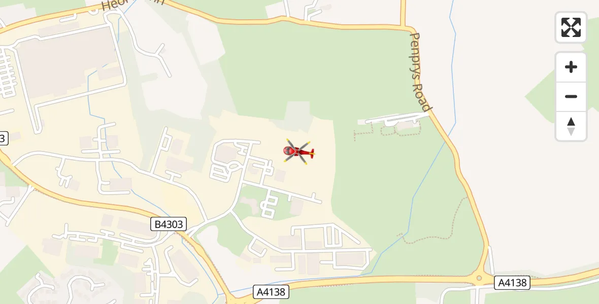 Flight path map showing Air Ambulance Helicopter route from Dafen to Dafen