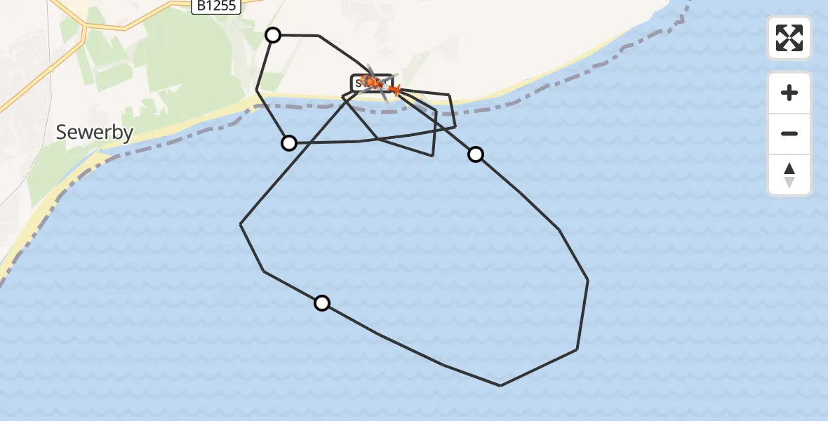 Flight path map showing Coastguard Helicopter route from Flamborough to Flamborough