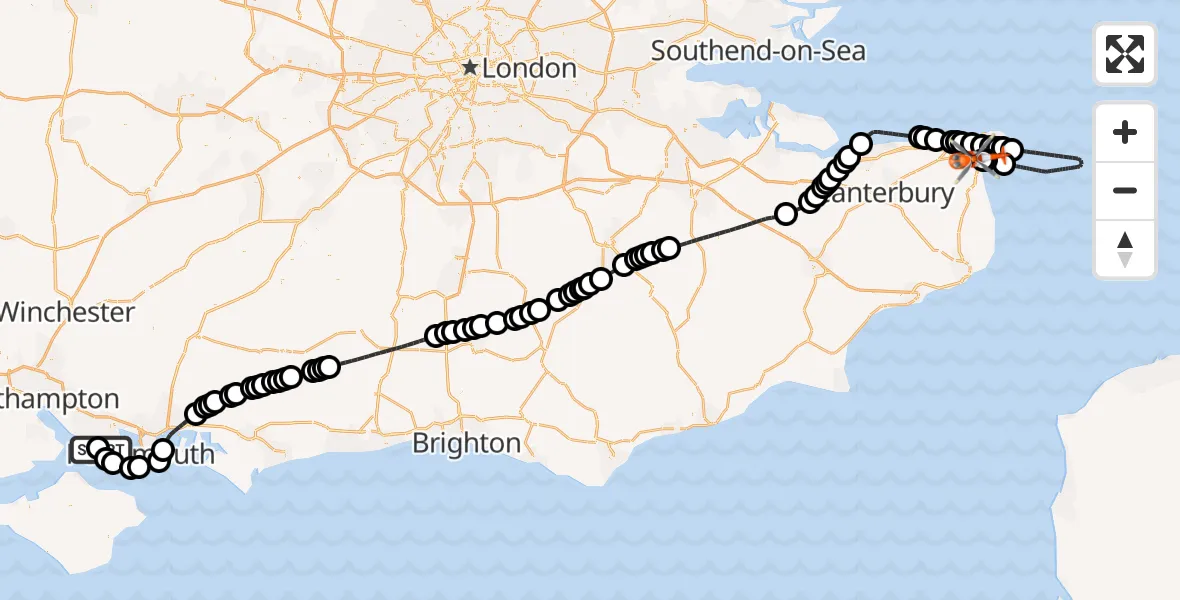 Flight path map showing Coastguard Helicopter route from Solent Airport to Manston Airport