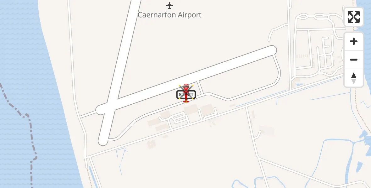 Flight path map showing Air Ambulance Helicopter route from Caernarfon Airport to Caernarfon Airport