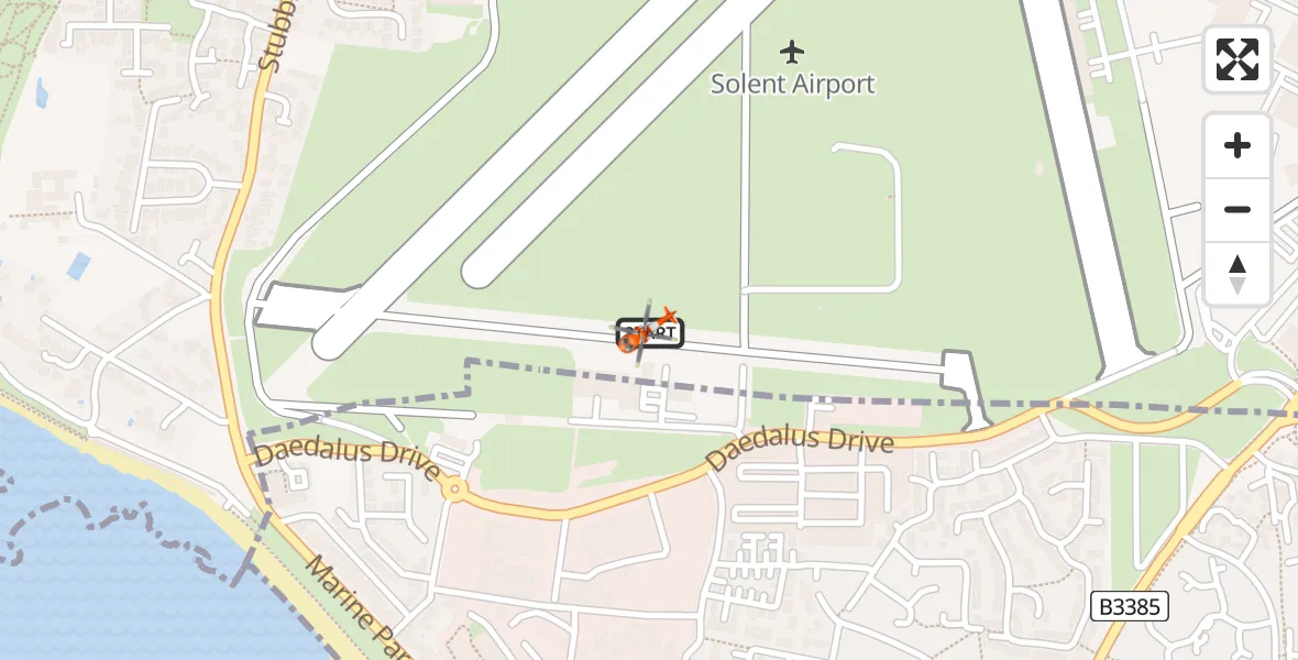 Flight path map showing Coastguard Helicopter route from Solent Airport to Solent Airport