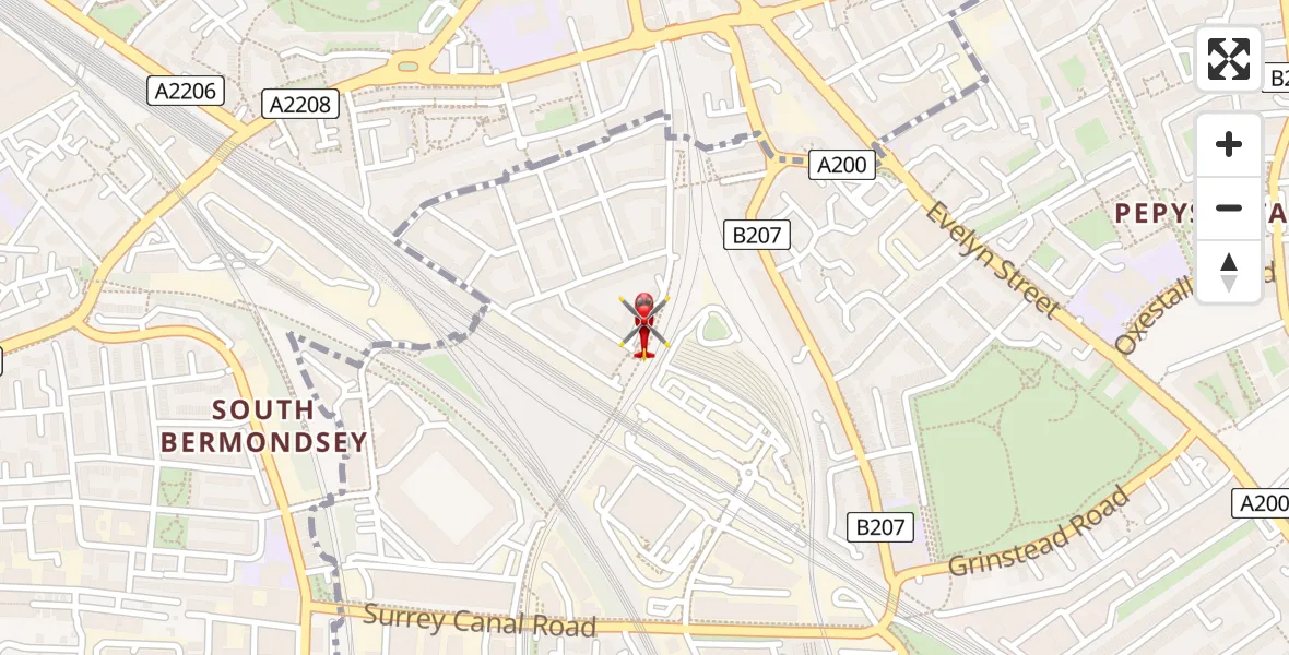 Flight path map showing Air Ambulance Helicopter route from Lewisham to Lewisham