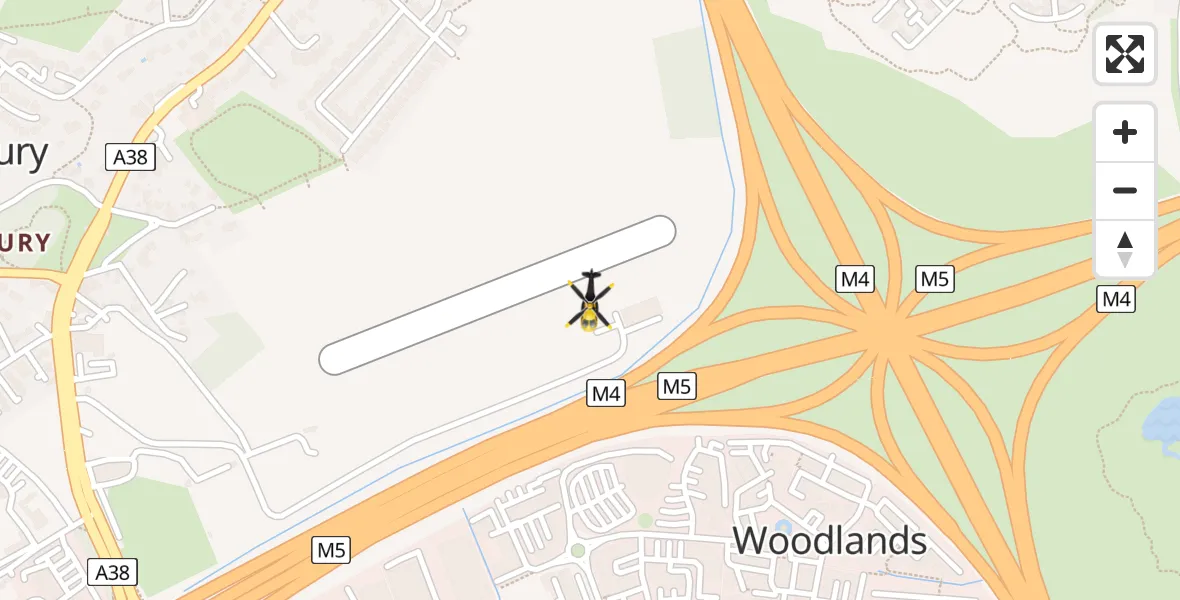 Flight path map showing Police Helicopter route from Almondsbury Helicopter Base to Almondsbury Helicopter Base