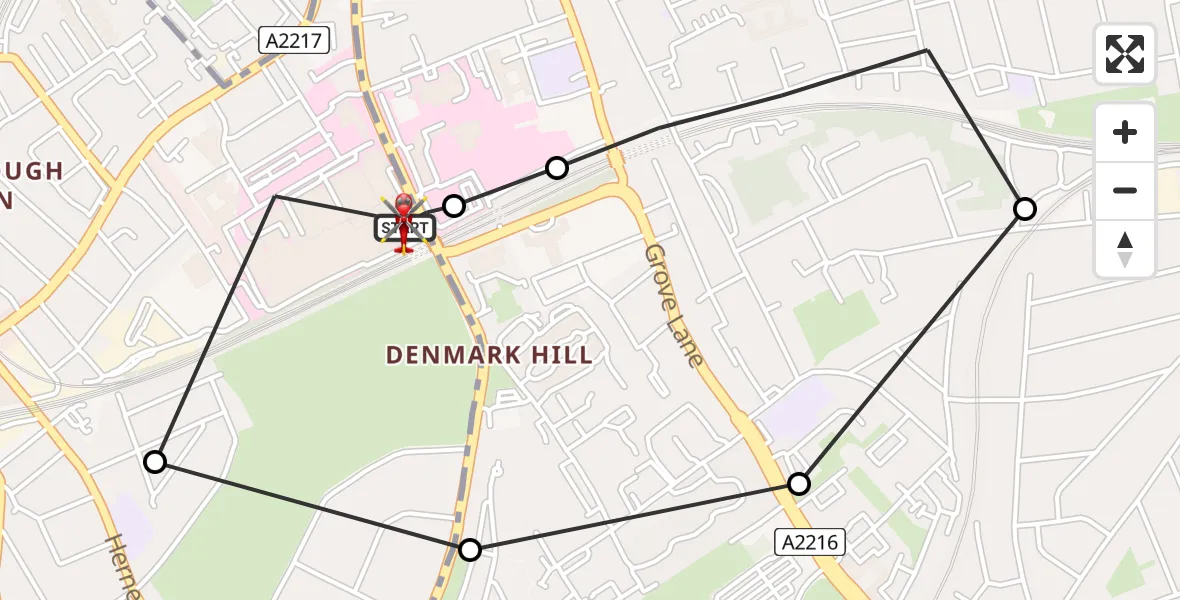 Flight path map showing Air Ambulance Helicopter route from Kings College London Hospital to Kings College London Hospital