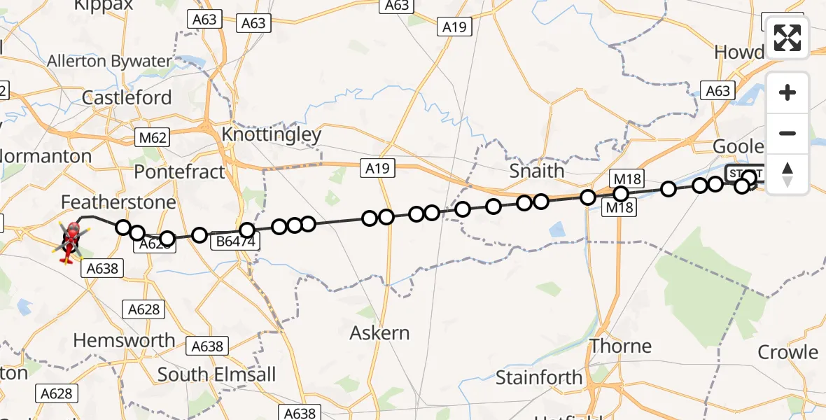Routekaart van de vlucht: Air Ambulance Helicopter to YAA Nostell Helicopter Port