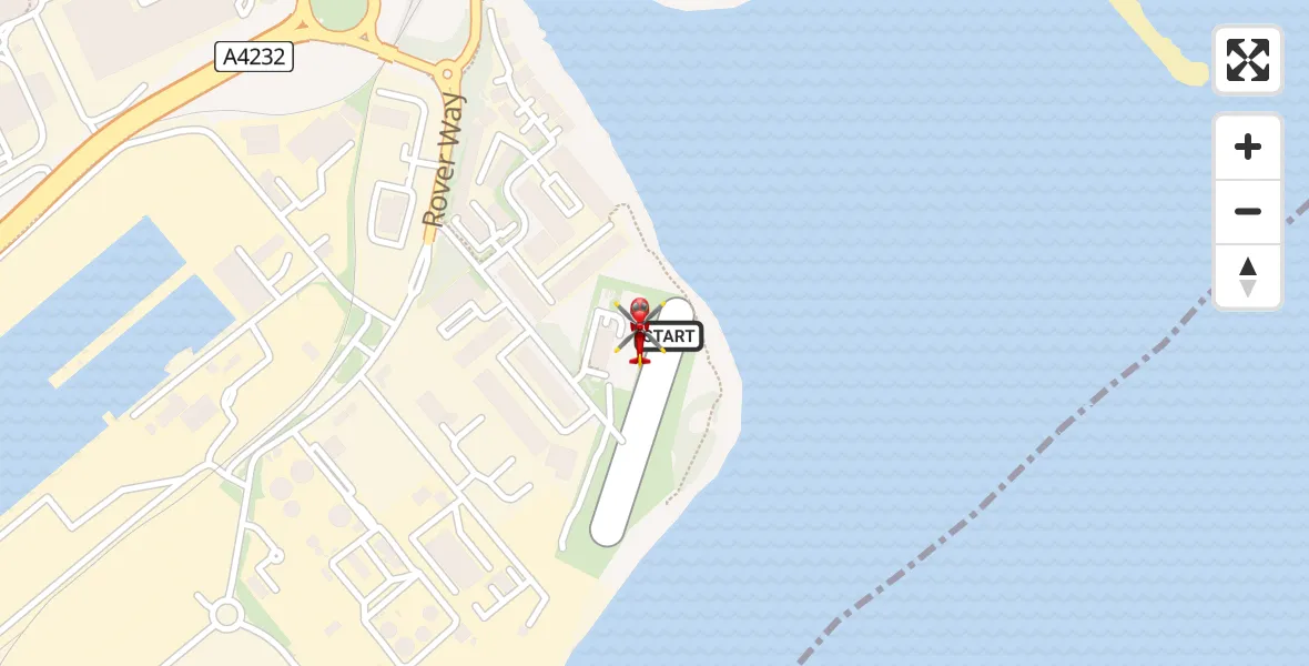 Flight path map showing Air Ambulance Helicopter route from Cardiff Heliport to Cardiff Heliport