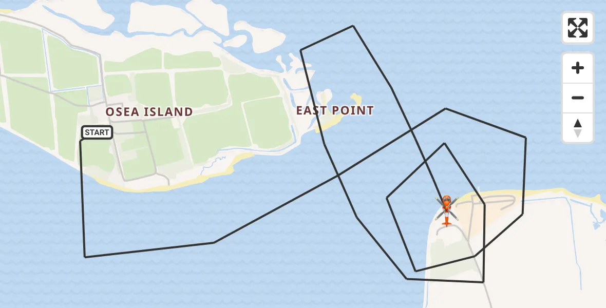 Flight path map showing Coastguard Helicopter route from Maldon to Maldon