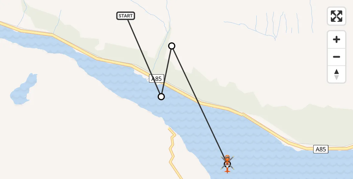 Flight path map showing Coastguard Helicopter route from Lochawe to Loch Awe