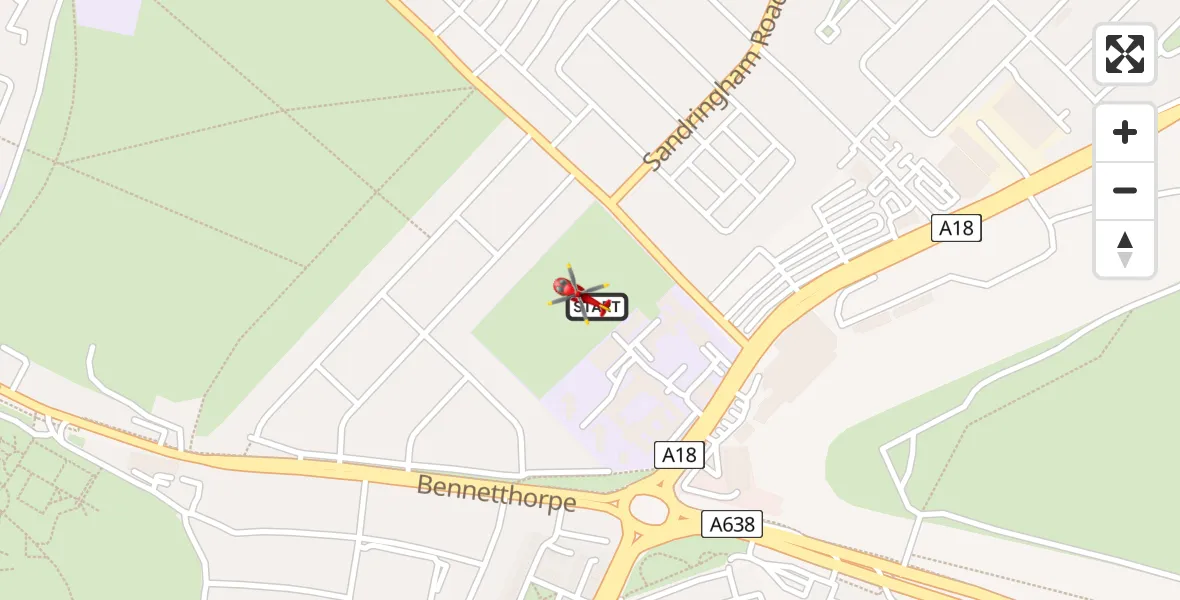Flight path map showing Air Ambulance Helicopter route from Intake to Wheatley