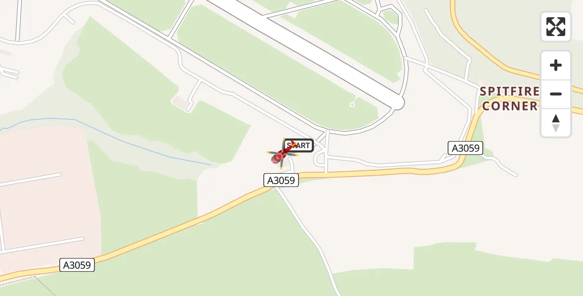 Flight path map showing Air Ambulance Helicopter route from Cornwall Airport Newquay to Cornwall Airport Newquay