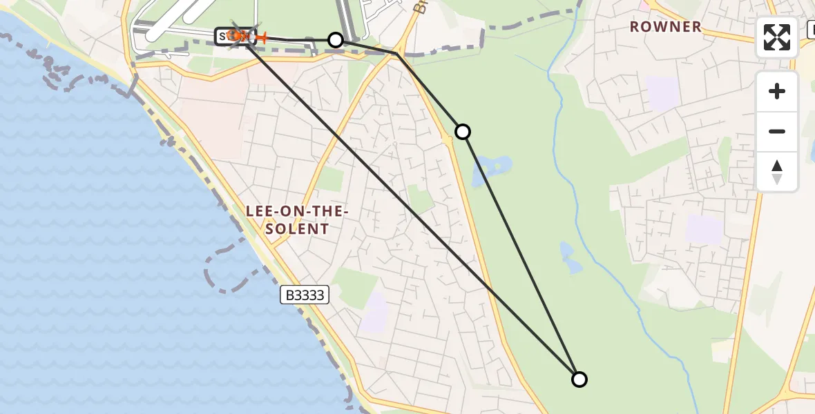 Flight path map showing Coastguard Helicopter route from Solent Airport to Solent Airport