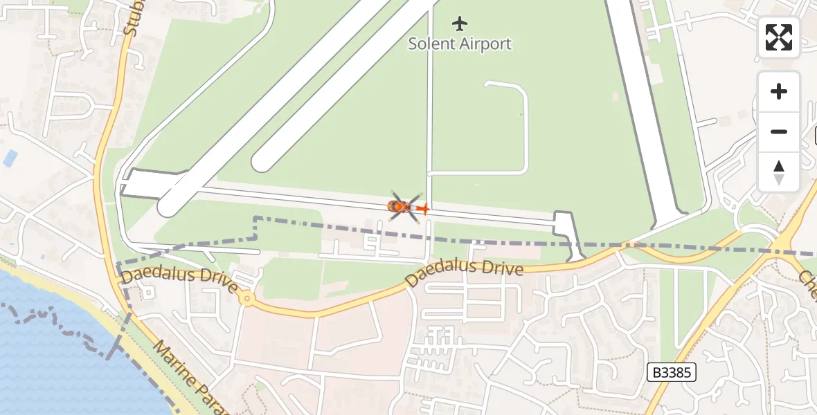 Flight path map showing Coastguard Helicopter route from Solent Airport to Solent Airport