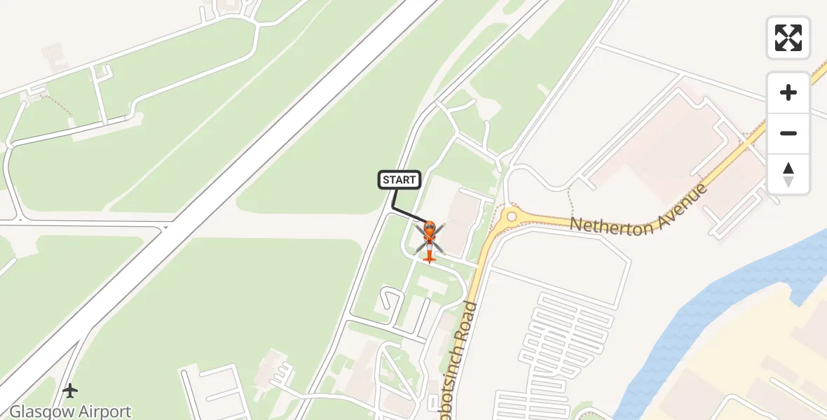 Flight path map showing Coastguard Helicopter route from Glasgow Airport to Glasgow Airport