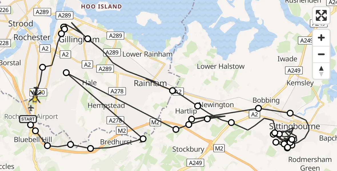 Flight path map showing Police Helicopter route from Rochester Airport to Rochester Airport