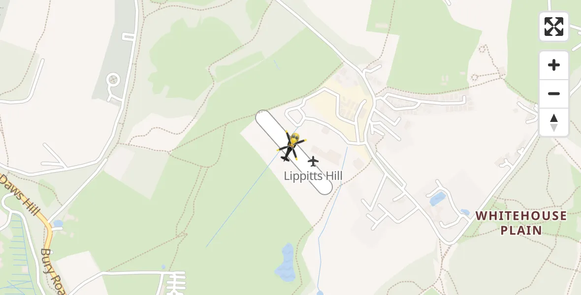 Flight path map showing Police Helicopter route from Metropolitan Police Air Support Unit Lippitts Hill to Metropolitan Police Air Support Unit Lippitts Hill